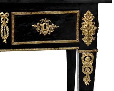 Louis XVI style black lacquered flat desk