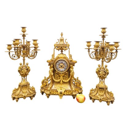 Set da camino in bronzo dorato, Napoleone III, XIX secolo