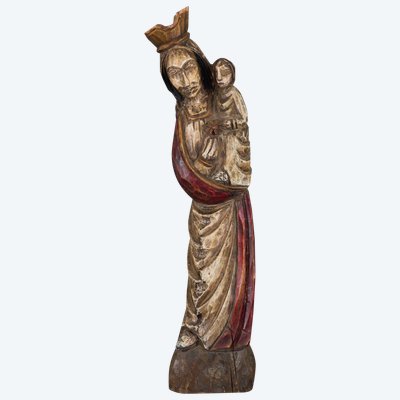 Virgin and Child Polychrome carved wood Mid-20th century Large size