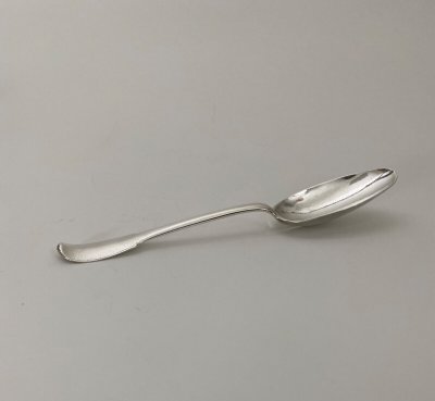 18th century silver stew spoon, Farmers General hallmarks NM 72 grams