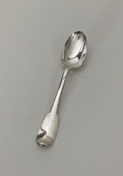 18th century silver stew spoon, Farmers General hallmarks NM 72 grams