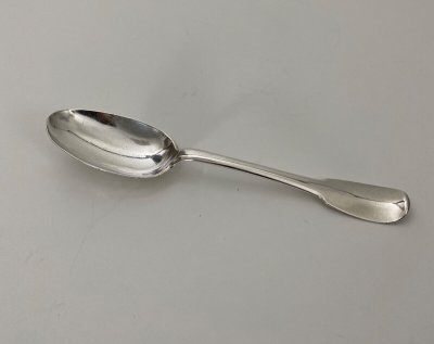 18th century silver stew spoon, Farmers General hallmarks NM 72 grams