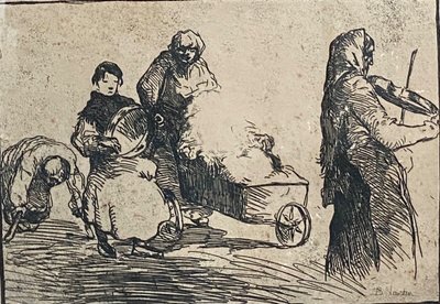 19th century engraving of a Gypsy family by B. Noureten