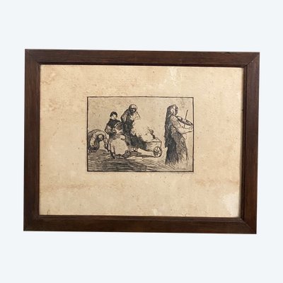 19th century engraving of a Gypsy family by B. Noureten