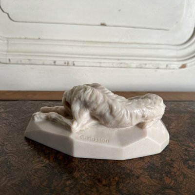 Clovis-Edmond Masson marble paperweight with sculpted greyhound decoration