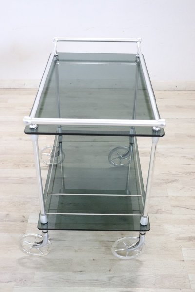 Chariot De Bar En Verre Et Métal Chromé, 1980s