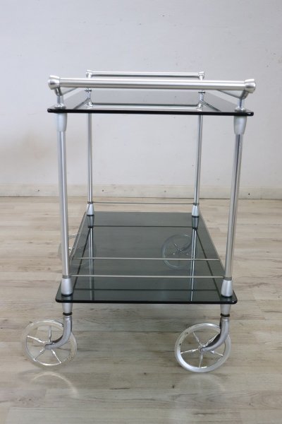 Chariot De Bar En Verre Et Métal Chromé, 1980s