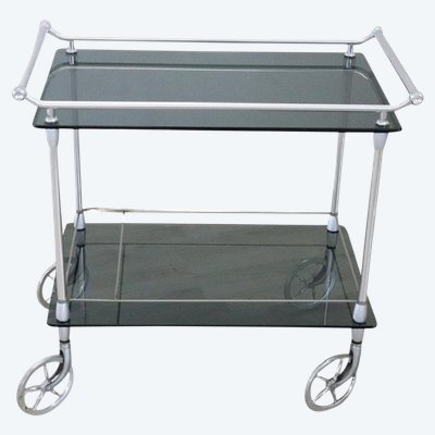 Chromed Metal and Glass Drinks Trolley, 1980s