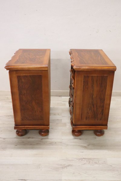 Walnut Veneer Nightstands, Set of 2