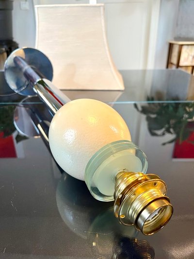 Lampe Vintage Oeuf d'Autruche - Abat-jour Pagode - Métal Chromé Verre