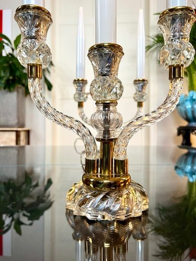 Coppia di lampade da tavolo - Candelabri in vetro Art Déco con candele finte opaline