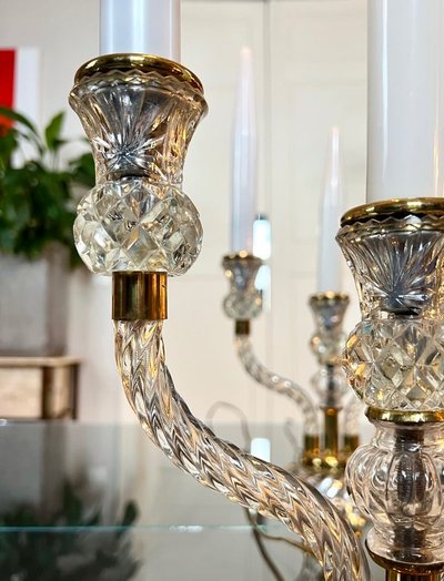 Coppia di lampade da tavolo - Candelabri in vetro Art Déco con candele finte opaline