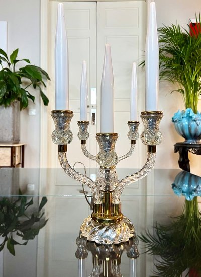 Pair of Table Lamps - Art Deco Glass Candelabras with Faux Opaline Candles