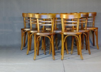 Satz von 9 Baumann "Bistro"-Stühlen, 1955, kein Fischel, kein Thonet