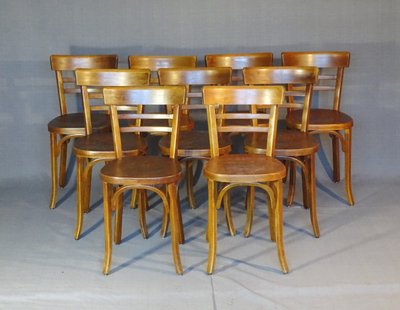 Satz von 9 Baumann "Bistro"-Stühlen, 1955, kein Fischel, kein Thonet