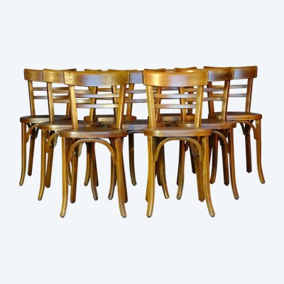 Set di 9 sedie "bistrot" Baumann, 1955, no Fischel, no Thonet