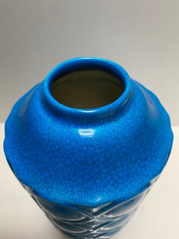 VASE IN CRACKED TURQUOISE BOCH