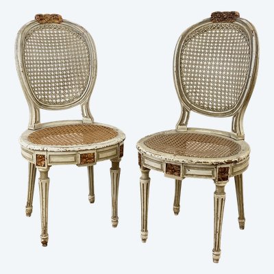 Paire de chaises cannées d'époque Louis XVI