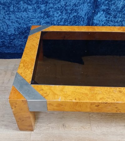 Italian burl coffee table after Willy Rizzo for Mario Sabot circa 1970