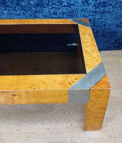 Italian burl coffee table after Willy Rizzo for Mario Sabot circa 1970