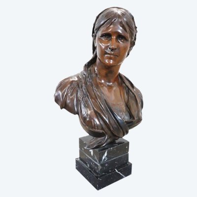 Buste De Jeune Femme, Sculpture Bronze