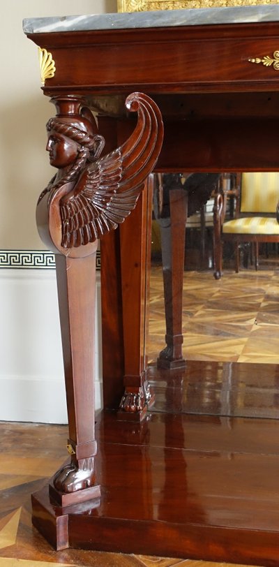 Consulate period console in flamed mahogany, attributed to Molitor - mercury-gilt bronzes