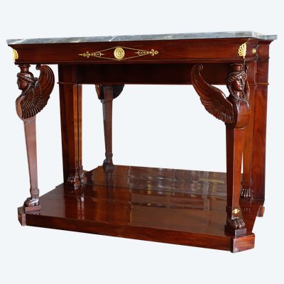 Consulate period console in flamed mahogany, attributed to Molitor - mercury-gilt bronzes