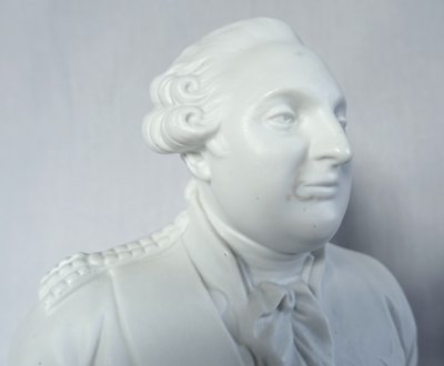 Bust of King Louis XVI in biscuit porcelain, a historical royalist souvenir