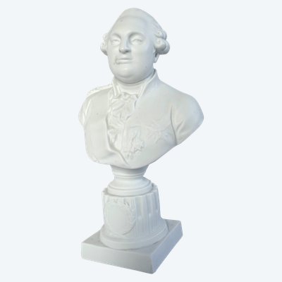 Bust of King Louis XVI in biscuit porcelain, a historical royalist souvenir