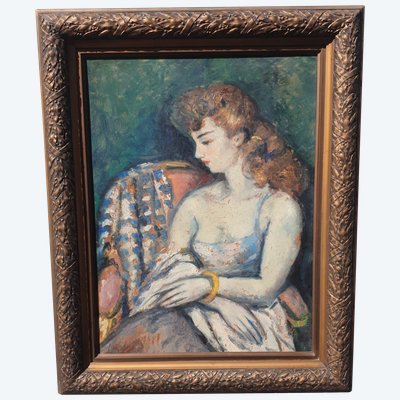 Portrait De Femme, Huile Sur Panneau, XXème Siècle