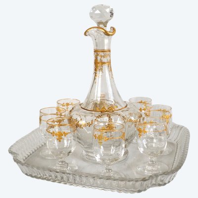 Servizio da liquore del periodo Napoleone III in cristallo Baccarat impreziosito da oro fino