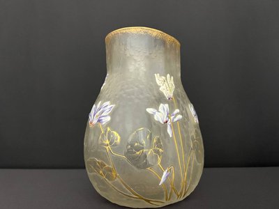 Alte Vase aus handbemaltem Frostglas - Jugendstil