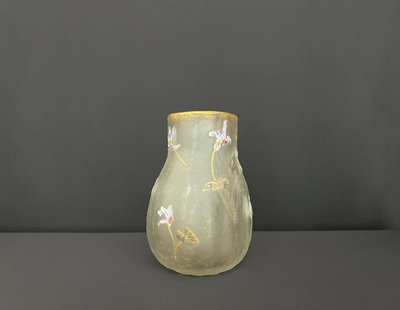 Antique hand-painted frosted glass vase - Art Nouveau style