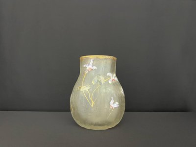 Antique hand-painted frosted glass vase - Art Nouveau style