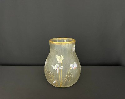 Antique hand-painted frosted glass vase - Art Nouveau style