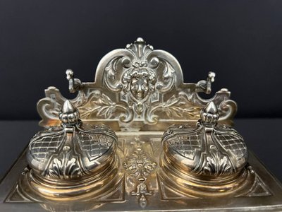 Antique silver-plated bronze inkwell - Napoleon III style