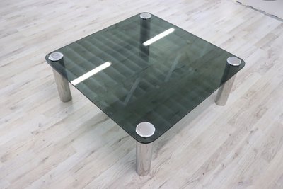 Table Basse Carrée En Métal Chromé Et Verre Fumé, 1970s