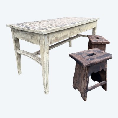 Table de ferme aux motifs peints et patine datant du 19e siècle 