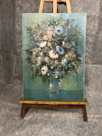 Huile Sur Toile Intitulée « le Bouquet Bleu » Et Signé Marcel Depré (1919 - 1990)