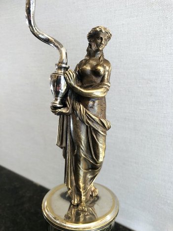 Pair Of Neoclassical Candlesticks In Silver Bronze, 19th Century