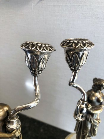 Pair Of Neoclassical Candlesticks In Silver Bronze, 19th Century