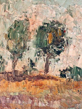 BÖHM Lipót, Hungarian painter, Budapest (1916-1995). Landscape, oil on isorel.