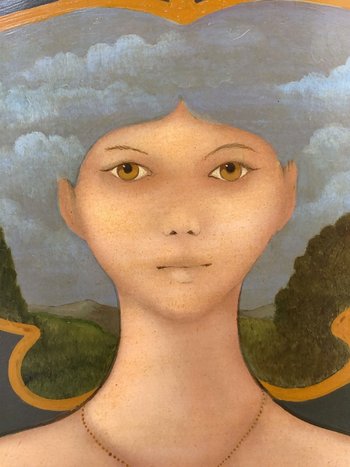 Surrealist Portrait Painted on Wood. Georges Braem (1931 - 1998), XXth Century