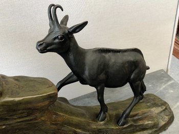 Bronze Figurant Des Chamois. Louis-albert Carvin (1875 - 1951)