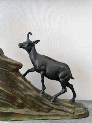 Bronze Figurant Des Chamois. Louis-albert Carvin (1875 - 1951)