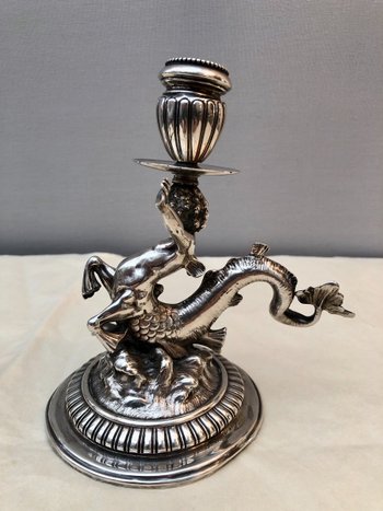 Pair Of Candlesticks In Sterling Silver, 19th Century