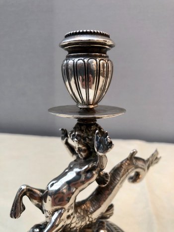 Pair Of Candlesticks In Sterling Silver, 19th Century