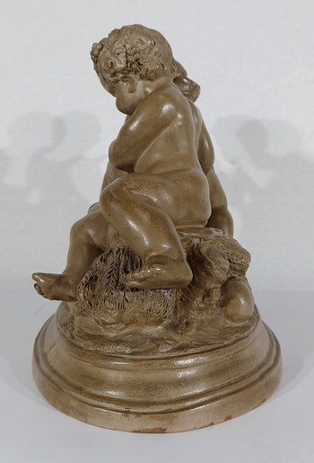 Sculpture in Patinated Terracotta, "Putti playing on a goat", after Boucher - 1900