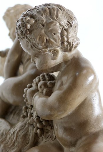 Sculpture in Patinated Terracotta, "Putti playing on a goat", after Boucher - 1900