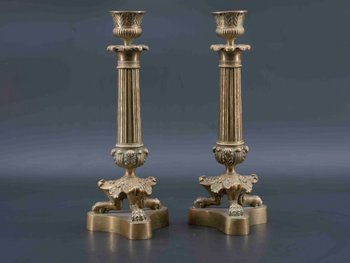 Pair Of Bronze Candlesticks, 19th Century